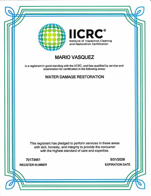 Mario Vasquez IICRC License